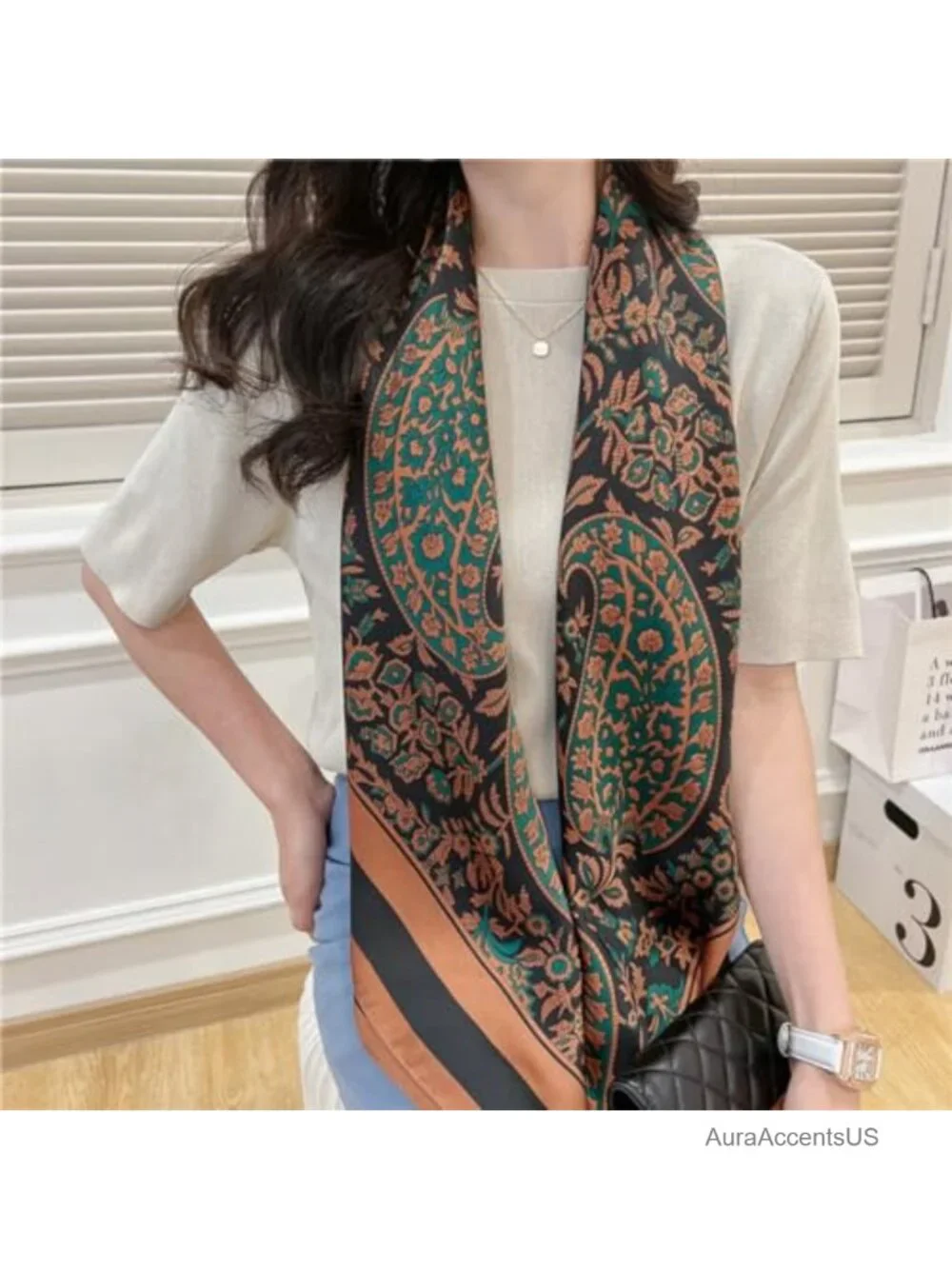 XL 43 Inch Square Scarf Polyester Satin Hair Wrapping Shawl Large Head Scarf
